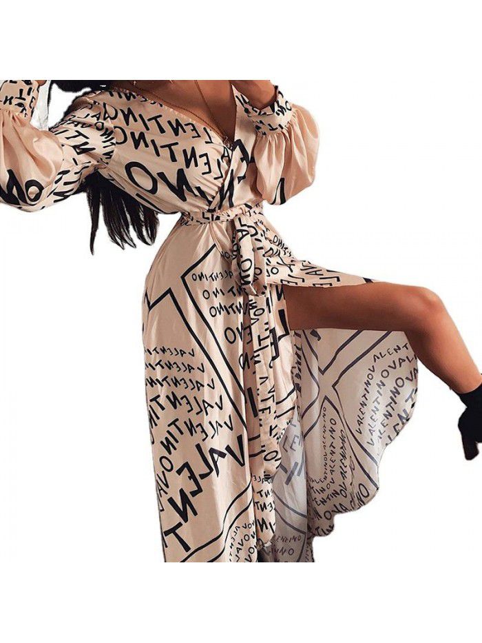 LETTERPRINTED WAIST SLITTED SEXY HEM DRESS 