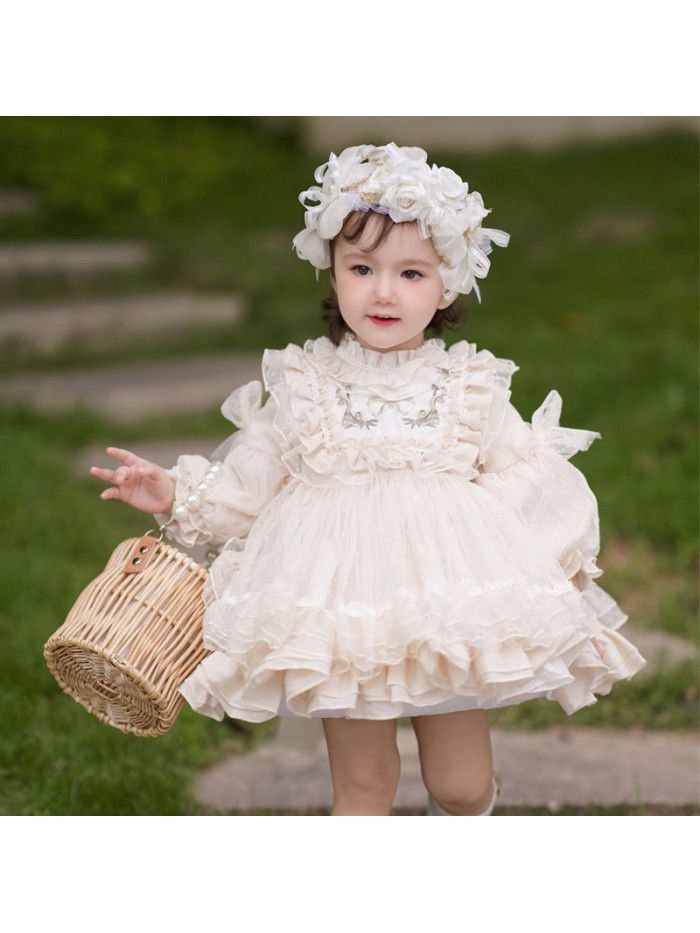 Princess dress children's dress lace fluffy yarn baby girl's first birthday dress 