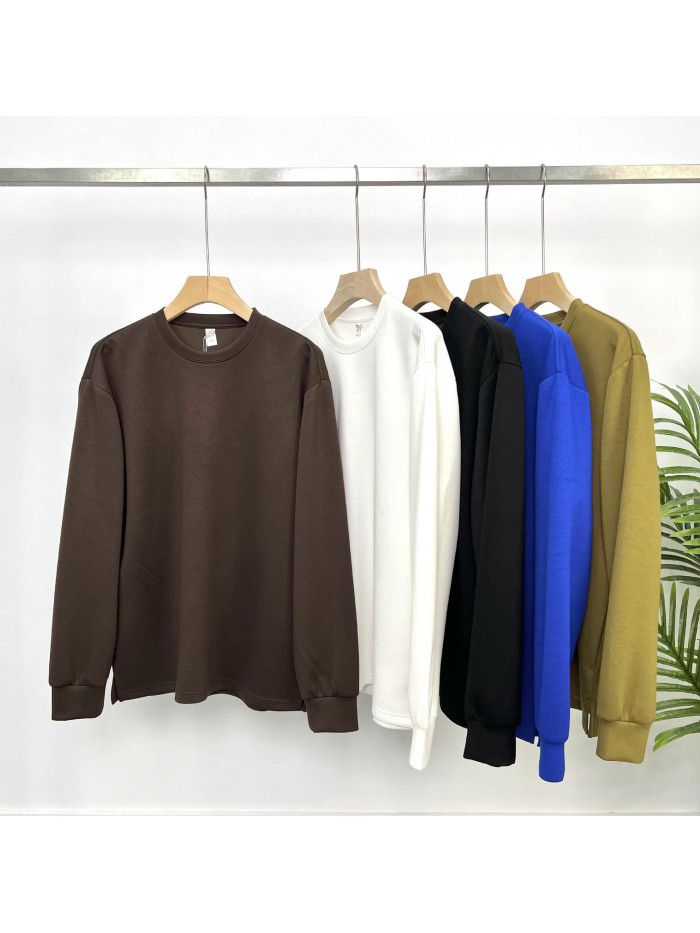 Autumn Simple Solid Color Premium Long Sleeve Fixed Dye Air Layer Special Fabric Men's Backing Versatile Loose T-shirt 