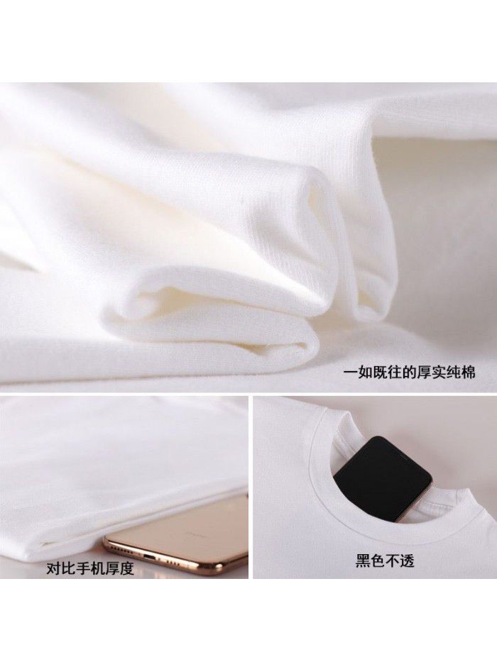 Cotton short sleeved T-shirt for men and women, solid white men's blank shirt trendy brand 