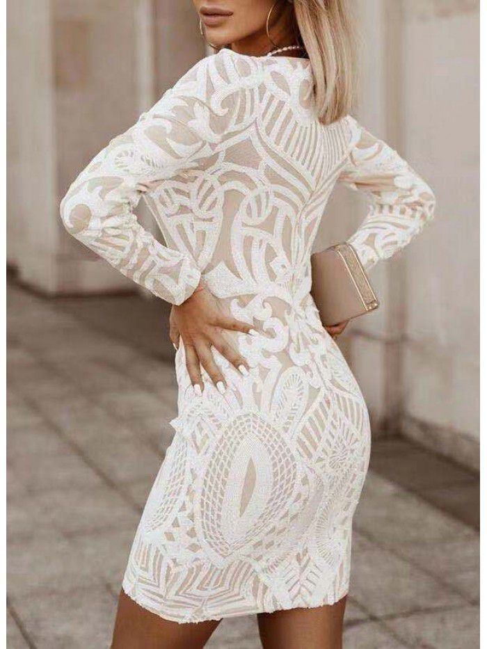 New style of spring dress, mid-length patchwork, slim-fitting, buttock wrapped dress for women 