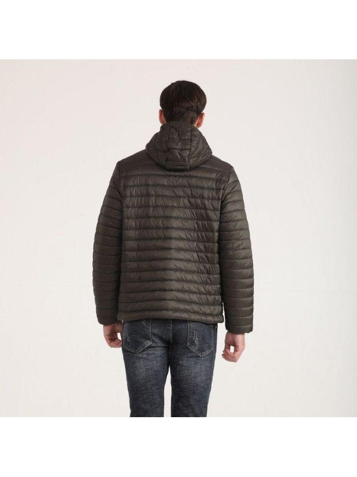 Lightweight hooded cotton jacket for men, European and American casual short cotton jacket