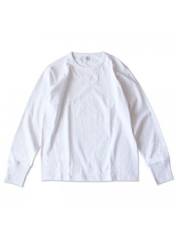 Heavyweight retro American cotton rugged all cotton seamless tube woven American style roll neck long sleeved T-shirt for men 
