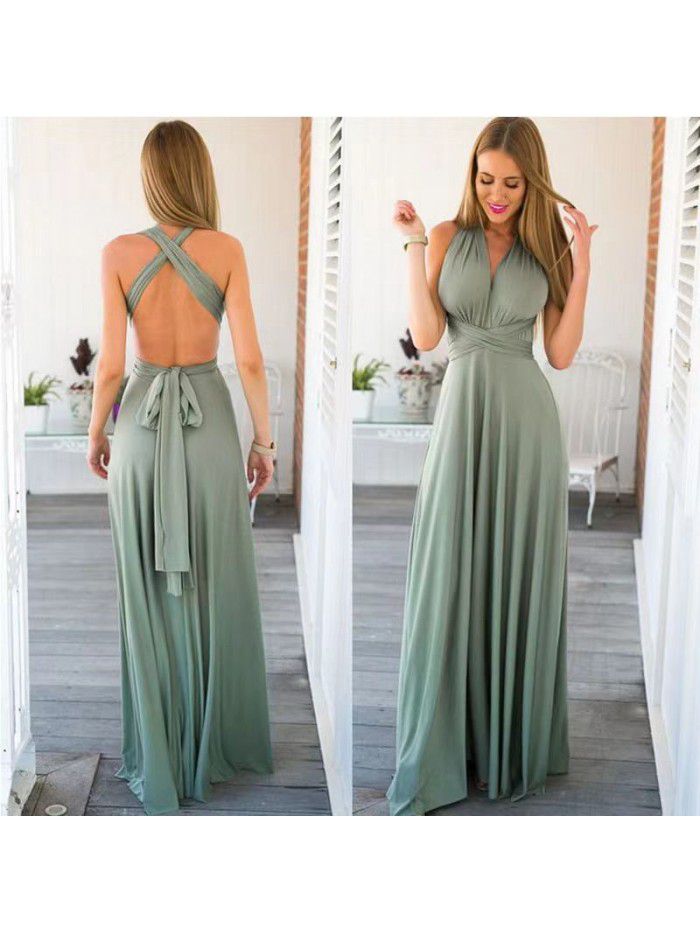 Solid Color Diversified Dressing Method Sexy Lacing Red Dress Long Dress Bridesmaid Dress 