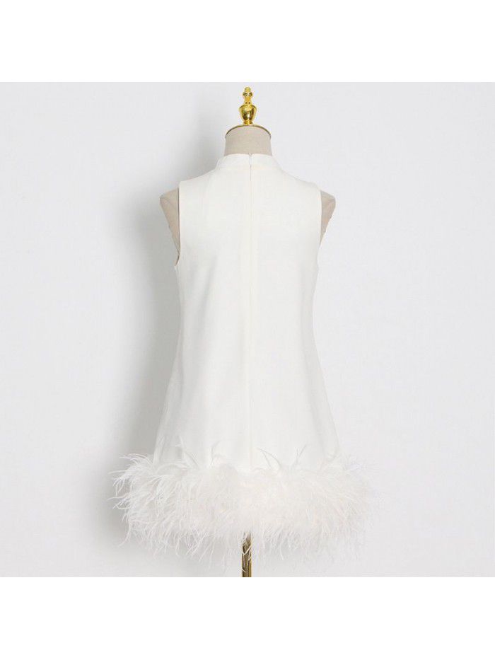 Autumn niche design feeling half high collar sleeveless solid color straight tube dress  Autumn niche design feeling half high collar sleeveless solid color straight tube dress