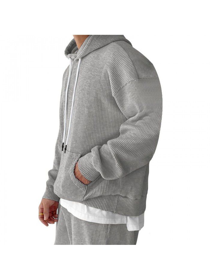 Men's autumn and winter sports set, men's European and American trendy brand plush hooded sweater, fashionable and versatile casual pants 