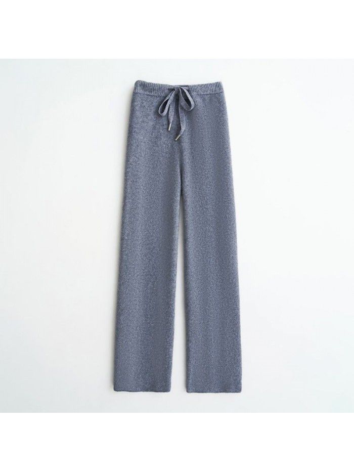 Women's knitted wide leg pants with high waist drop feeling flared pants and straight pants 