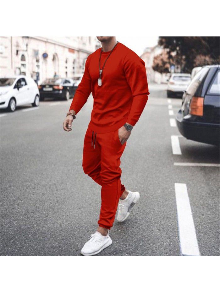 Long sleeved casual suit for men's solid color trend sports suit for men 