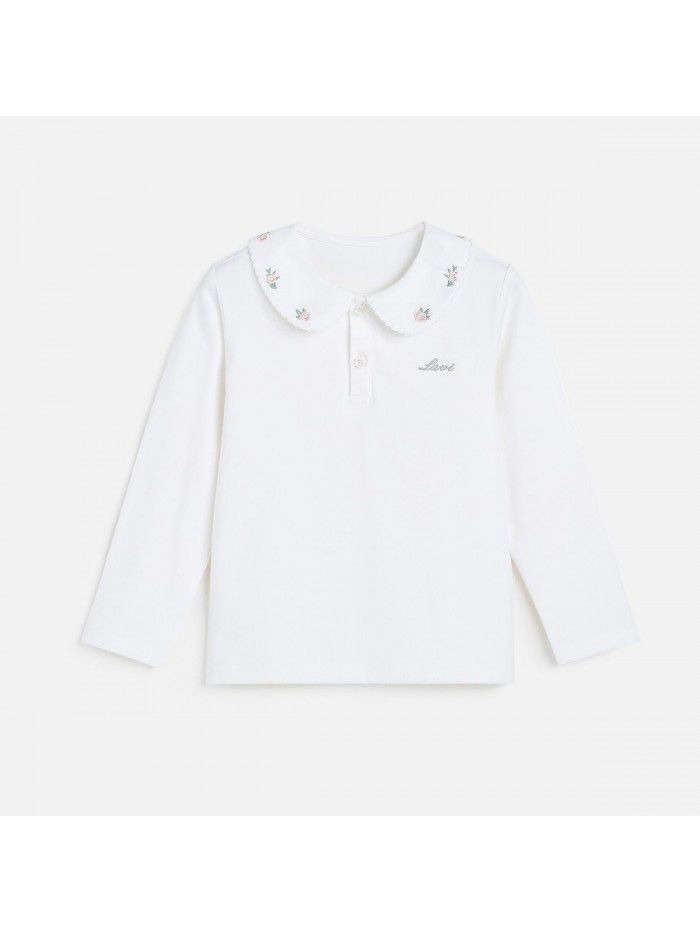 Spring New T-shirt Long Sleeve Girls' Polo Top Medium and Large Children's Wear Girls' T-shirt Casual 