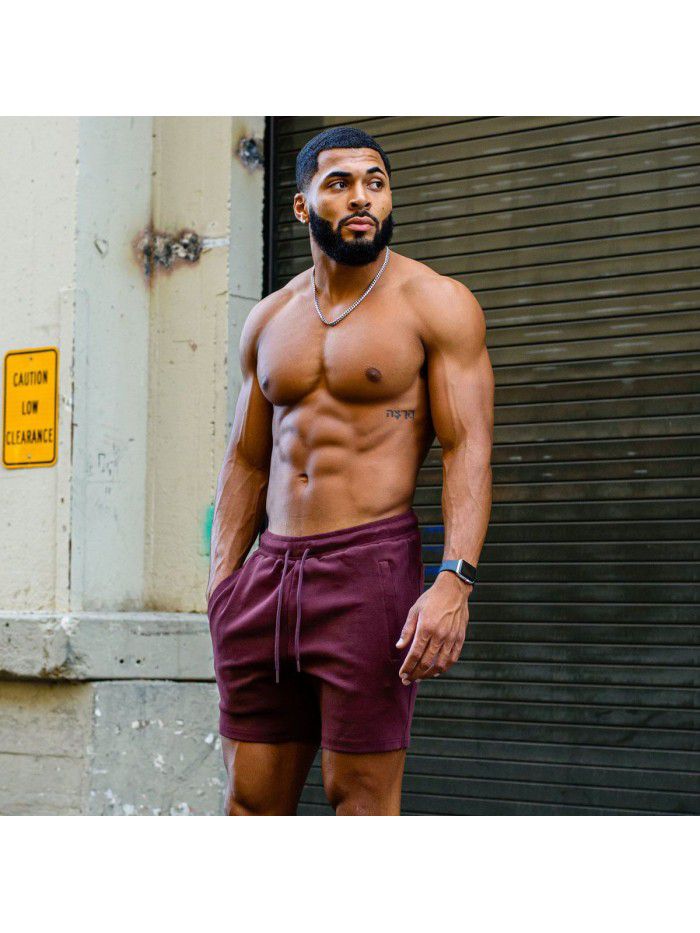 Muscle Fitness Brother Men's Summer Sports Fitness Leisure Shorts Running Cotton Split Shorts 