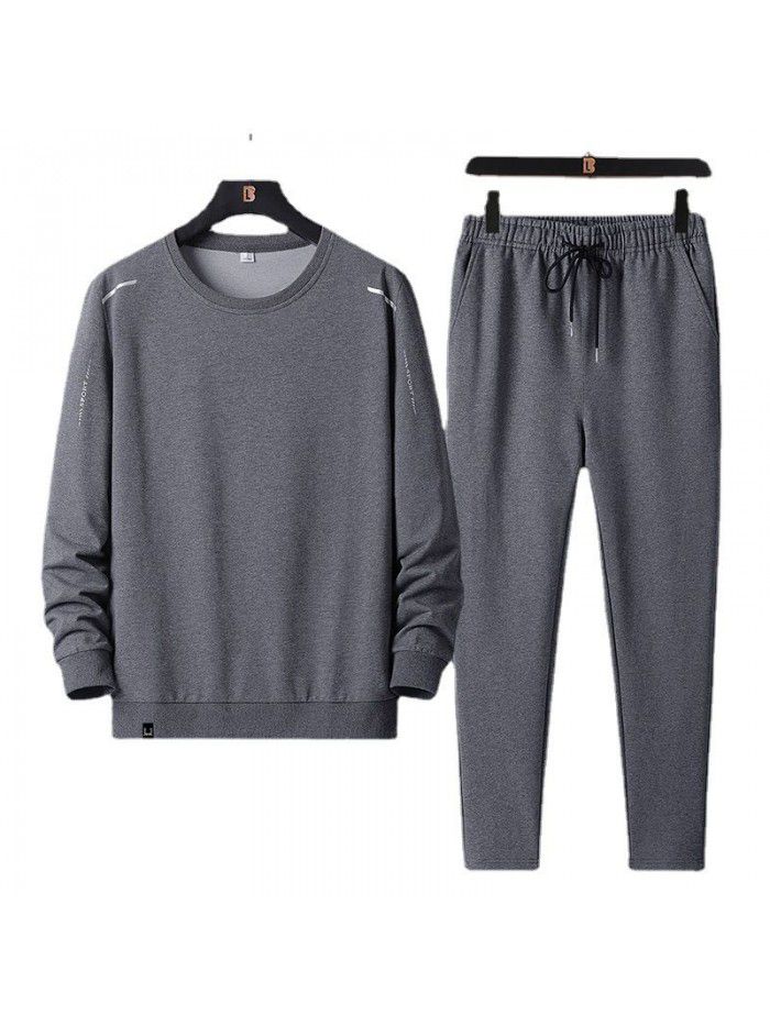 Spring and Autumn Sports and Leisure Set for Men, Middle aged and Elderly Dad's Long sleeved Pants Sweater Large Men's Two Piece Set 