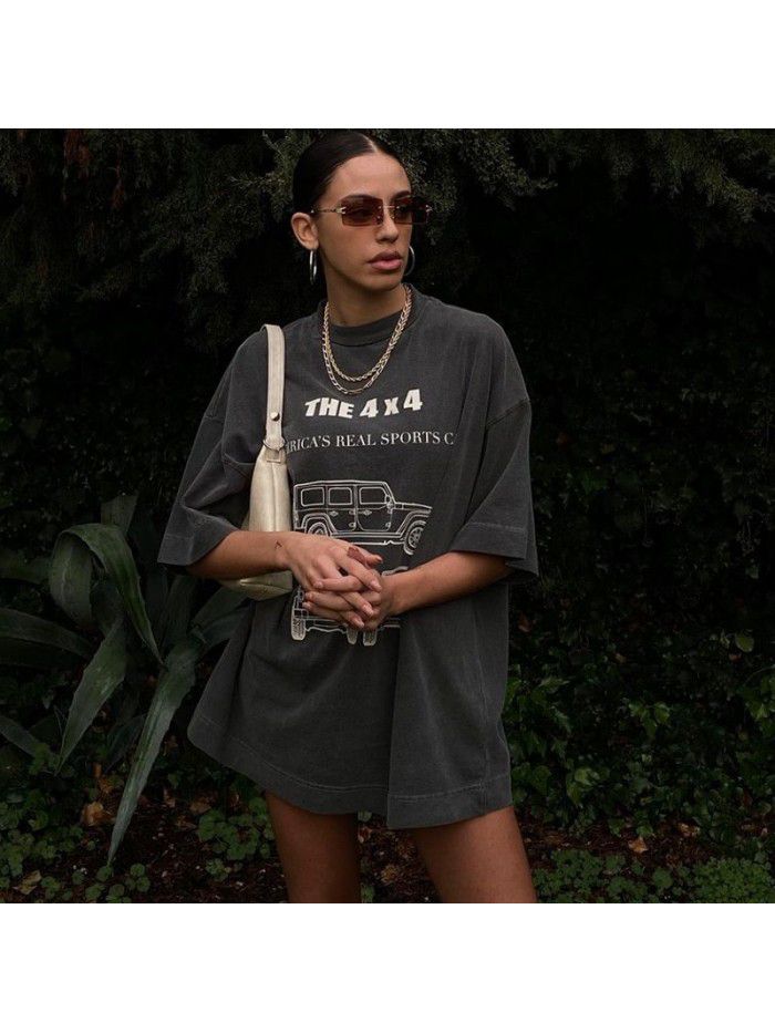 American Retro T-shirt Women's Loose and Slim Carbon Top Fried Street Short Sleeve Bottom Shirt Summer