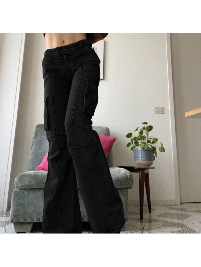 Spicy Girl Style Multi Pocket Slim Slim Slim High Waist Jeans Girl 