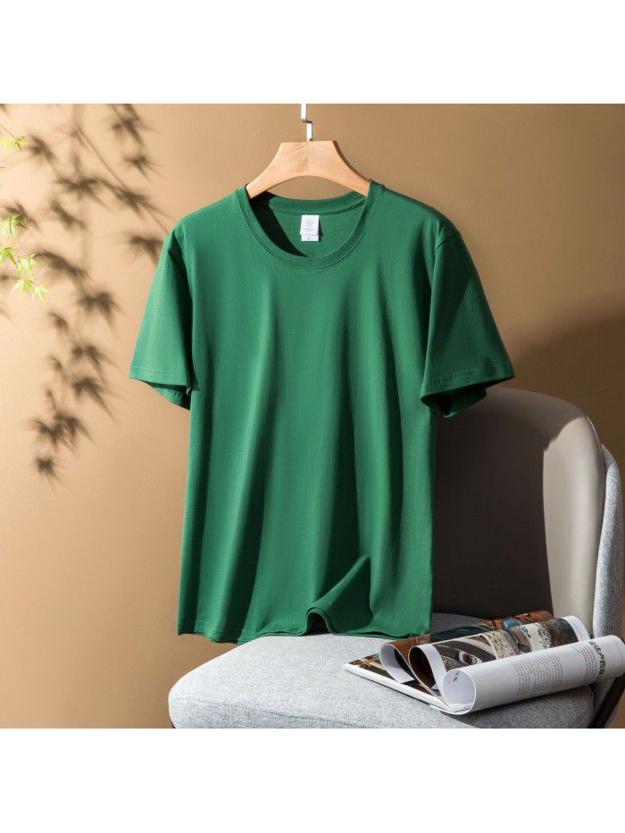 Thick Short Sleeve T-shirt for Men and Women Combed Pure Cotton Spring/Summer Solid Color Loose Half Sleeve Underlay Shirt 
