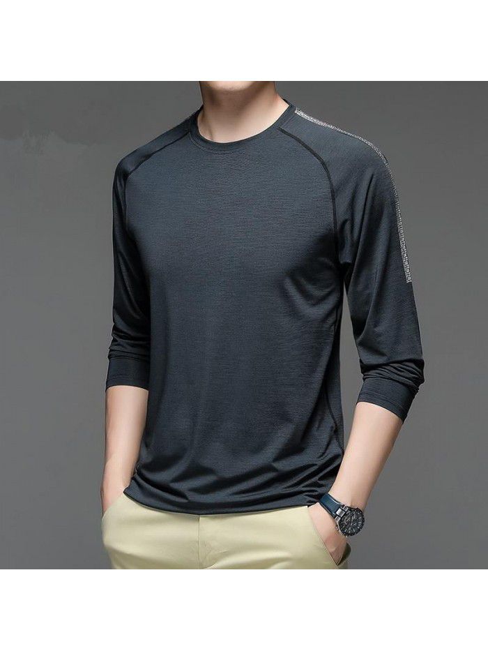 Autumn new quick-drying ice silk long-sleeved t-shirt men's casual sports fitness shirt men's outdoor trend versatile top 