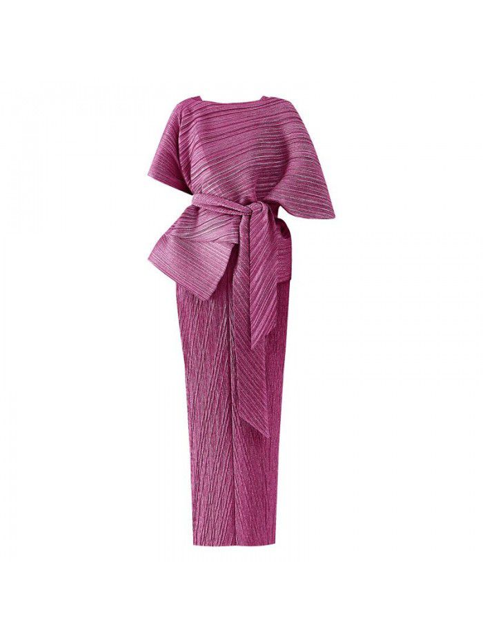 Summer New Two Piece Set Temperament Women's Slim Fit Long Party Fashion Pleated Dress 