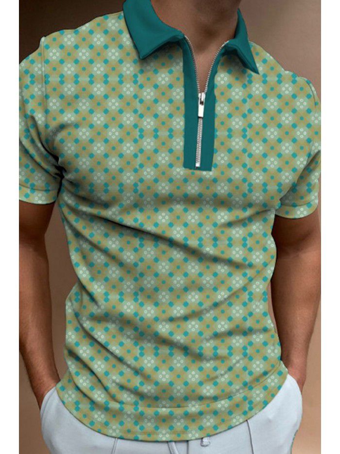 Summer New Short Sleeve Chain POLO Shirt 3D Digital Printing Men's Fashion Slim Fit POLOT Shirt 
