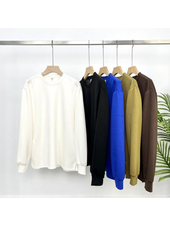 Autumn Simple Solid Color Premium Long Sleeve Fixed Dye Air Layer Special Fabric Men's Backing Versatile Loose T-shirt 