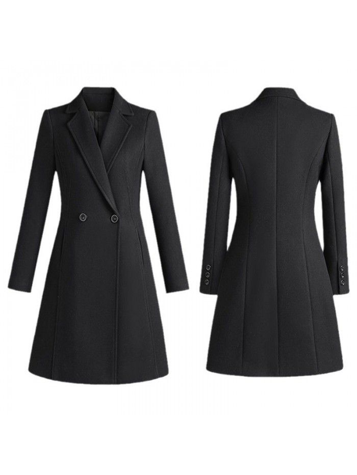 High end woolen coat, women's mid length winter thick cotton jacket, suit jacket