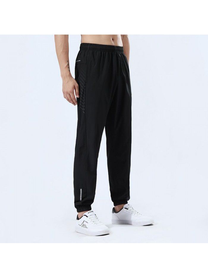 Outdoor ice silk sports pants Men's woven stretch breathable thin size quick drying pants Slim fit summer casual pants 