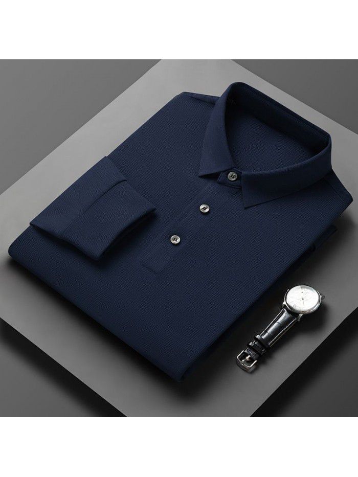 New T-shirt Spring and Autumn Men's Polo Shirt Middle aged Polo Collar Long Sleeve Fashion Men's Top 