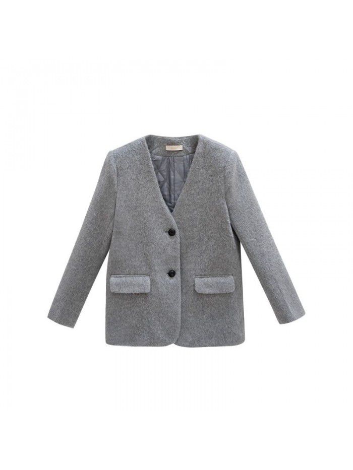 Coat women's winter intellectual temperament gray short coat wool suit