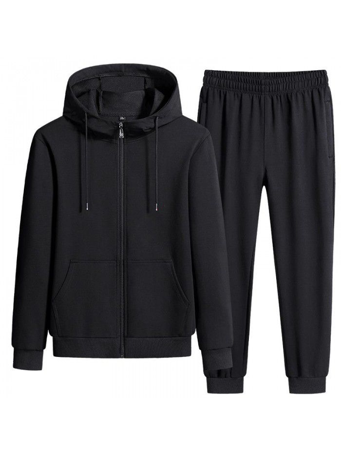 Spring and autumn sports suit men's casual running suit two-piece hood 