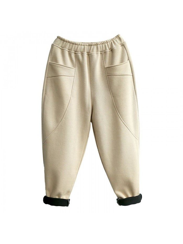 Casual plush, thickened, warm and loose fitting, slimming and versatile sanitary pants, radish pants for women 