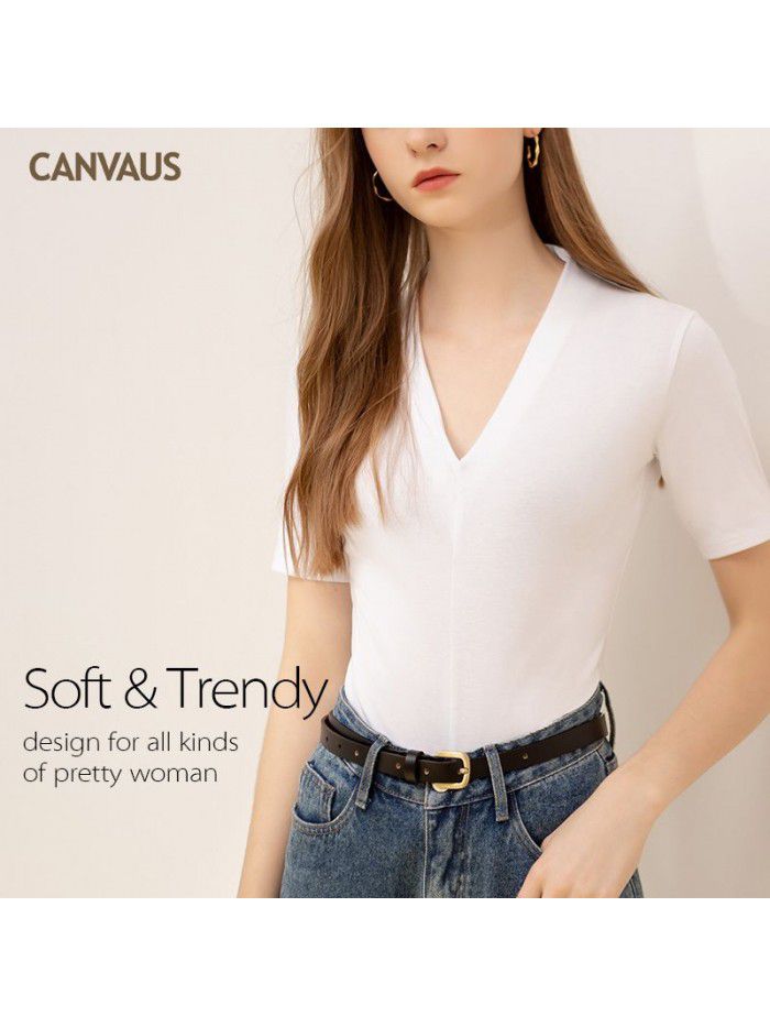 Summer Women's New Western Style Cotton V-neck Short Sleeve Short Sleeve Slim Fit Top T-shirt for Women 