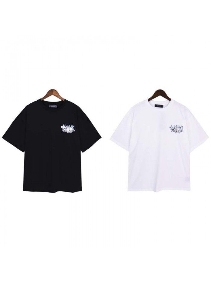 New men's clothing series personalized printed T-shirt with floral logo short sleeved men's and women's summer