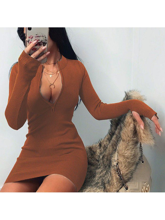 Autumn/Winter Trend Women's Long Sleeve Dress Versatile Neckline Zipper Sexy Slim Fit Wrap Hip Dress  Autumn/Winter Trend Women's Long Sleeve Dress Versatile Neckline Zipper Sexy Slim Fit Wrap Hip Dress