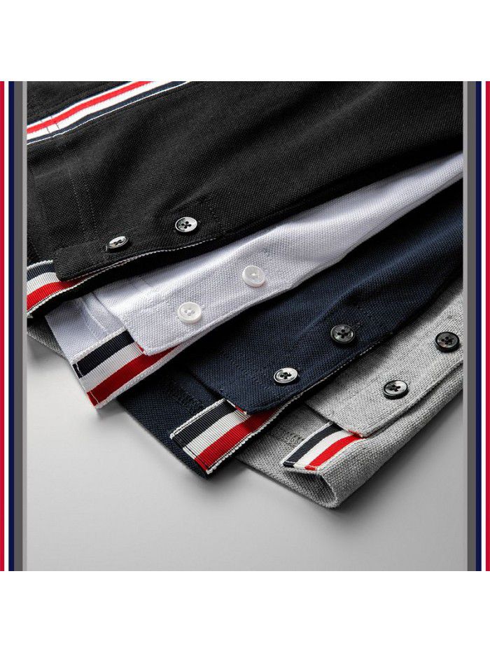Pocket Red, White, Blue Ribbon Stripe Pure Cotton Summer Short Sleeve T-shirt Casual Fashion Male Couple 