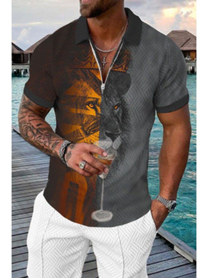 Summer New Short Sleeve Chain POLO Shirt 3D Digital Printing Men's Fashion Slim Fit POLOT Shirt 