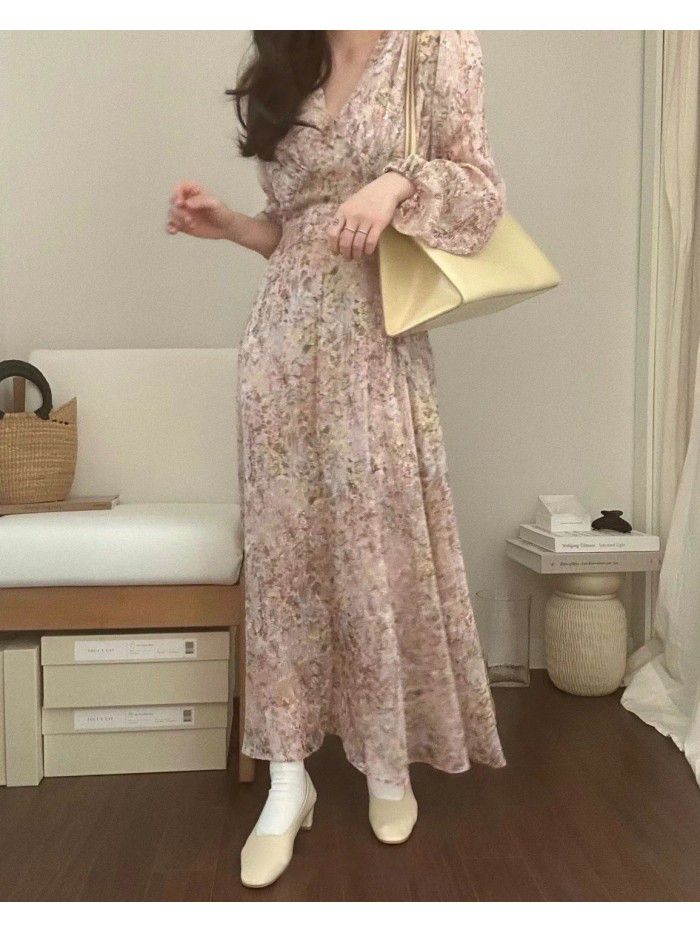 Autumn New Style Gentle and Solid Fairy Fragmented V-neck Chiffon Dress Long Dress  Autumn New Style Gentle and Solid Fairy Fragmented V-neck Chiffon Dress Long Dress