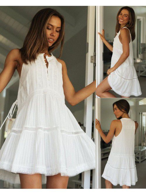 Women's vacation short skirt with lace stitching, ...