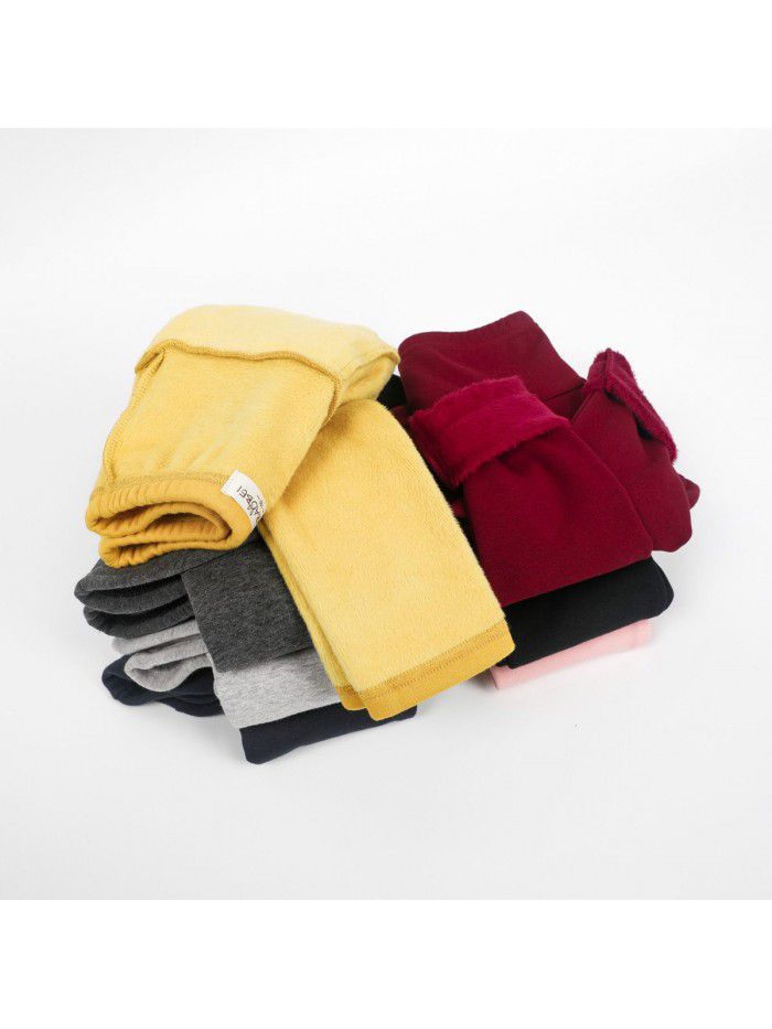 Fake two-piece leggings girls' skirt pants wear plush thickened children's thermal insulation trousers cotton in winter 