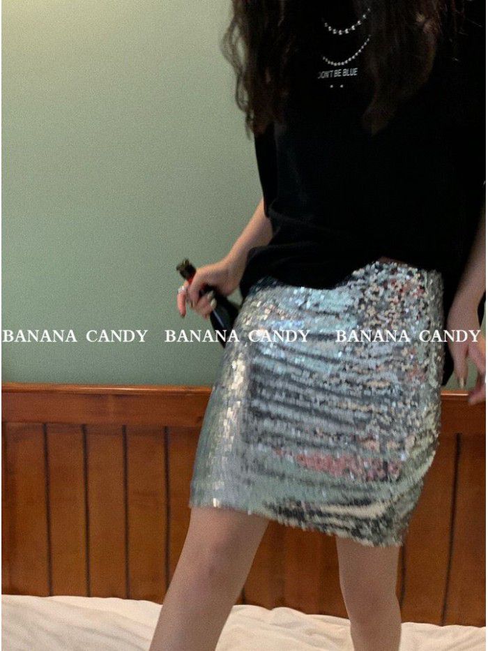 Fashionable sequin skirt with urban style, high waist and buttocks skirt 