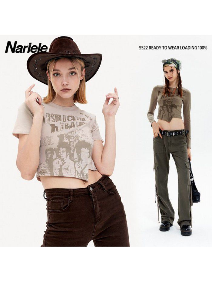 American Retro Spicy Girl Women's Short Sleeve T-shirt Summer Slim Small and Unique Short Top 