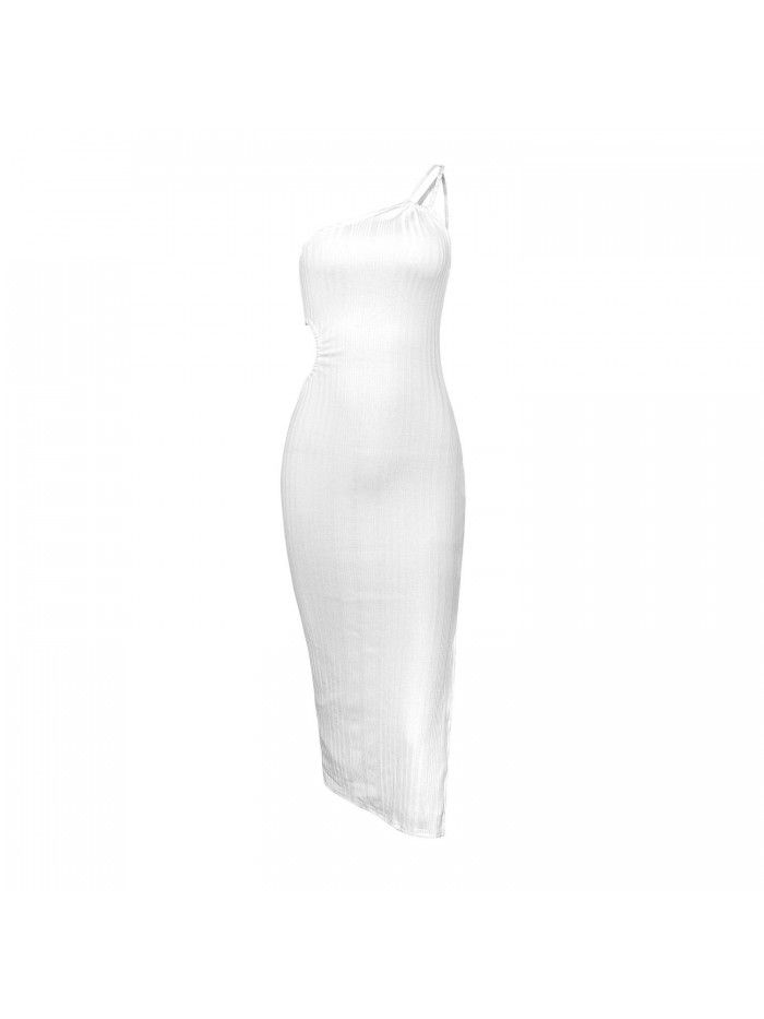 Unilateral shoulder strap slimming suspender dress with exposed backpack buttocks sexy bottom skirt slimming 