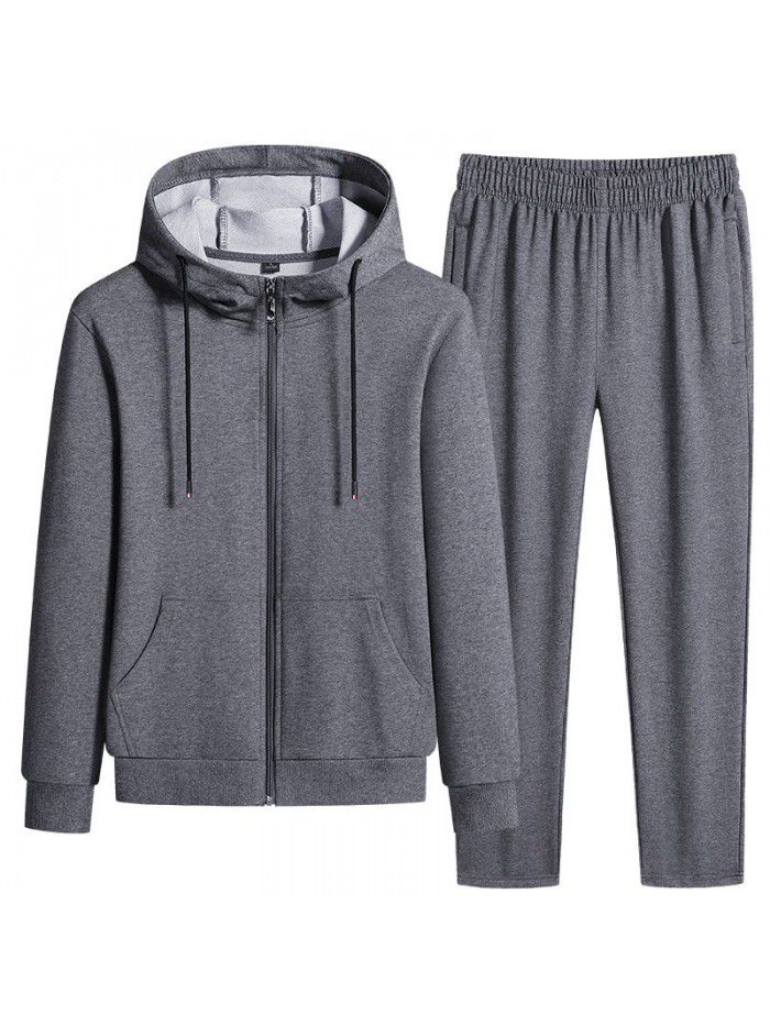 Spring and autumn sports suit men's casual running suit two-piece hood 