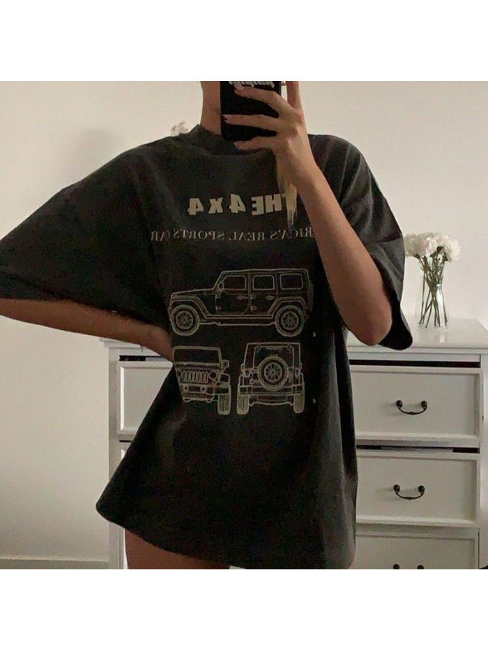 American Retro T-shirt Women's Loose and Slim Carbon Top Fried Street Short Sleeve Bottom Shirt Summer