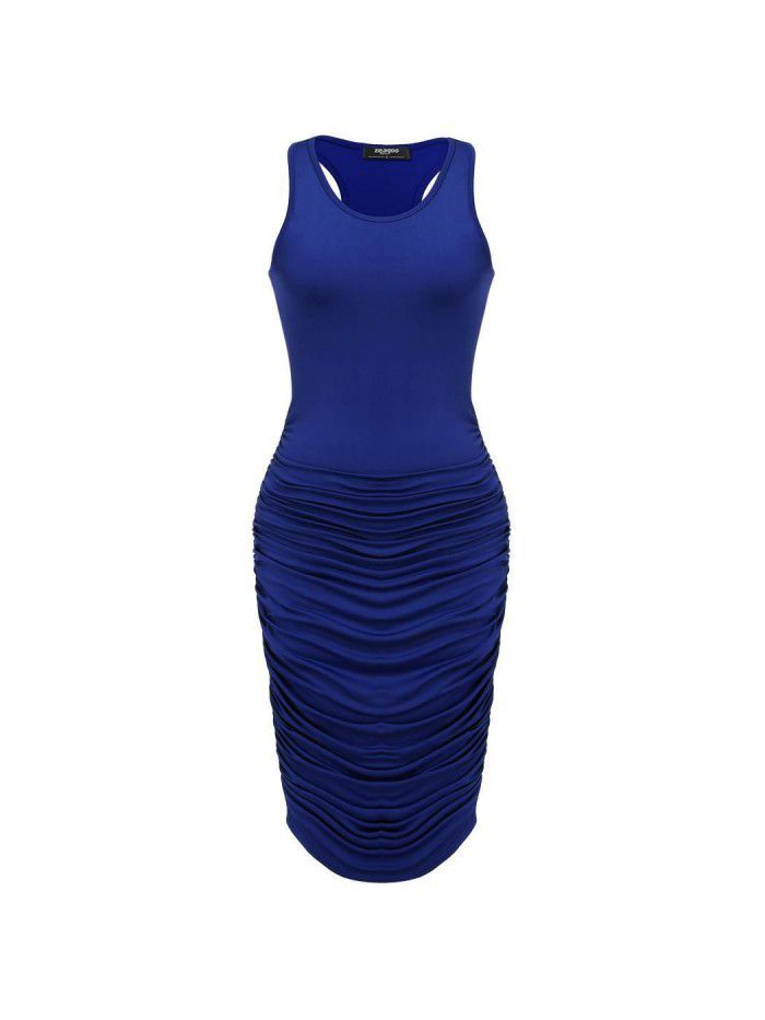 Summer European and American Fashion Women's Sexy Dress Slim Fit Pleated Sleeveless Tank Top Wrapped Hip Dress