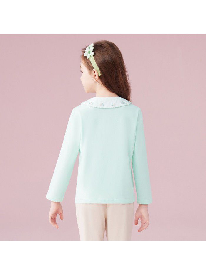 Spring New T-shirt Long Sleeve Girls' Polo Top Medium and Large Children's Wear Girls' T-shirt Casual 