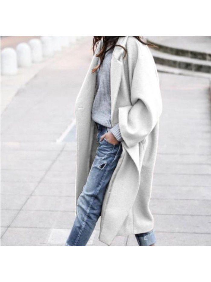 Autumn and winter Korean thick coat women's woolen windbreaker coat with flip collar for warmth