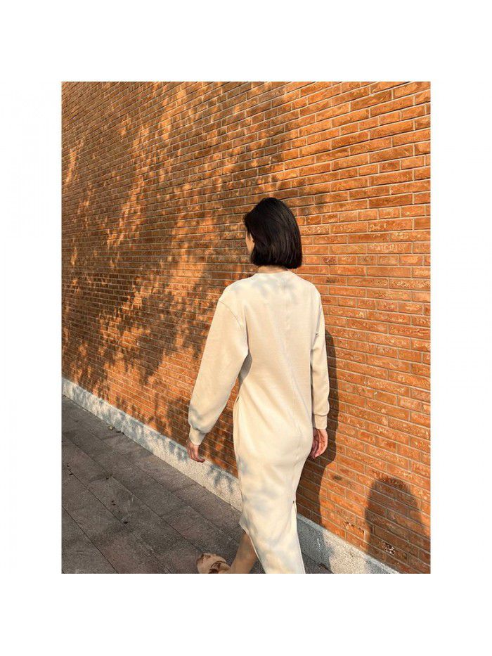 Early Autumn New Air Layer Waist Fold Sweatshirt Style Dress Shows Slim Length  Early Autumn New Air Layer Waist Fold Sweatshirt Style Dress Shows Slim Length
