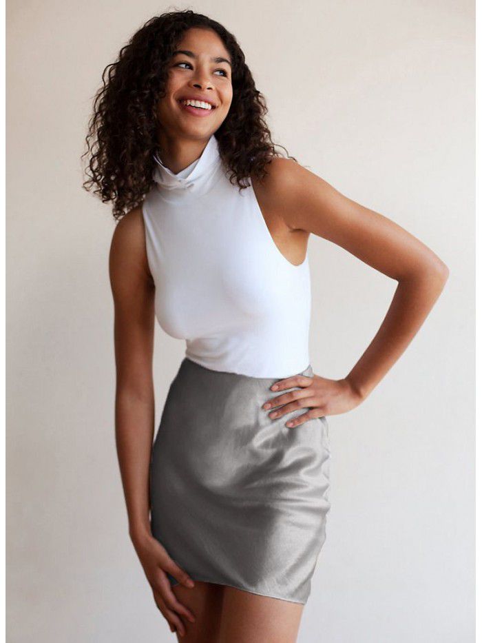 Xia Zhen Si Mulberry Silk High Waist Glossy Drop Short Skirt Half length Skirt