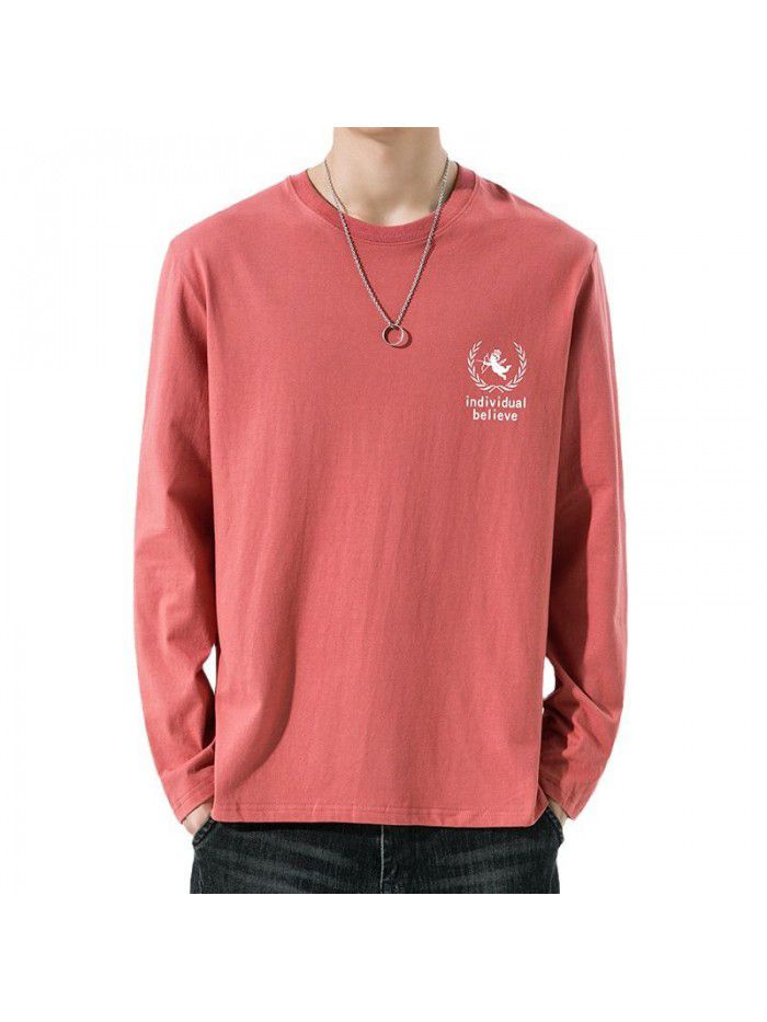 Autumn New Men's Pure Cotton Long sleeved T-shirt Loose trend T-shirt Bottom casual men's clothing 