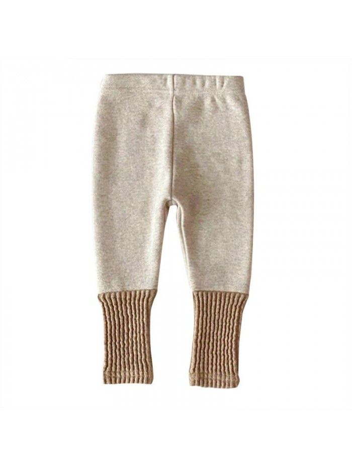 Thickened warm down pants for Korean children's clothing, baby and children's autumn style, plush patchwork bottom pants, baby winter pants 