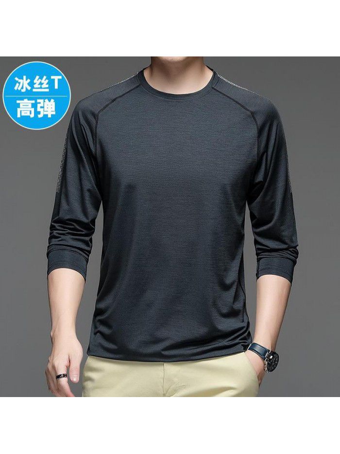 Autumn new quick-drying ice silk long-sleeved t-shirt men's casual sports fitness shirt men's outdoor trend versatile top 
