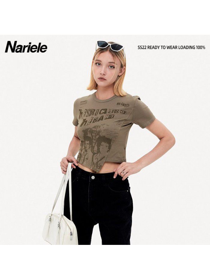American Retro Spicy Girl Women's Short Sleeve T-shirt Summer Slim Small and Unique Short Top 